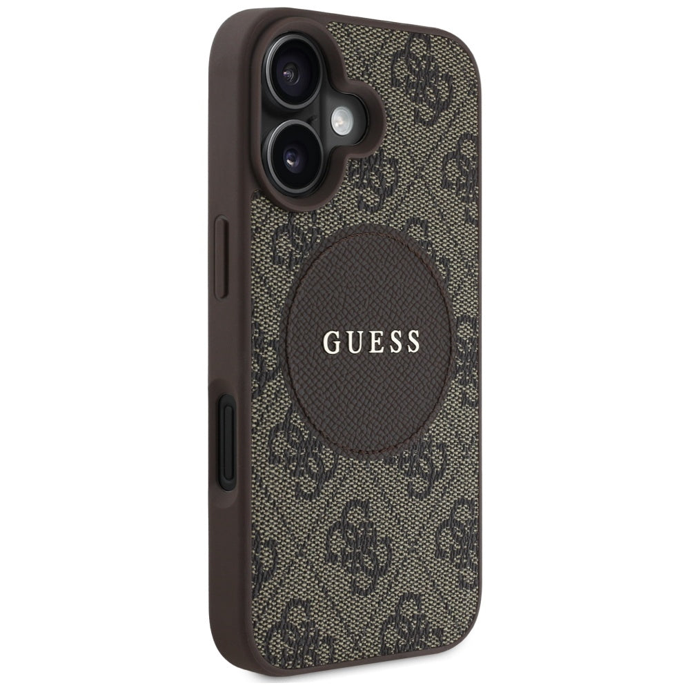 Étui MagSafe pour Apple iPhone 16, Guess, 4G Circle Classic Logo, Marron