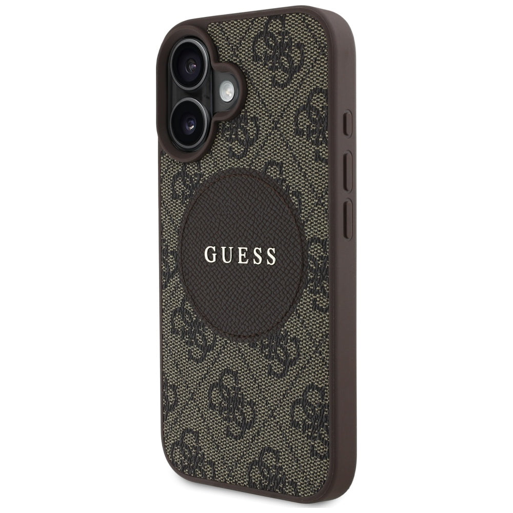 Étui MagSafe pour Apple iPhone 16, Guess, 4G Circle Classic Logo, Marron