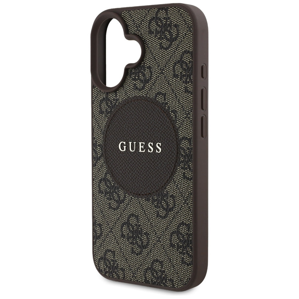 Étui MagSafe pour Apple iPhone 16, Guess, 4G Circle Classic Logo, Marron