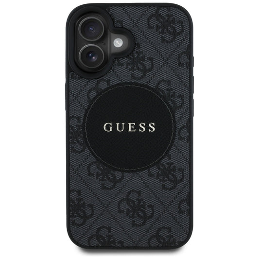 Étui MagSafe pour Apple iPhone 16, Guess, 4G Circle Classic Logo, Noir