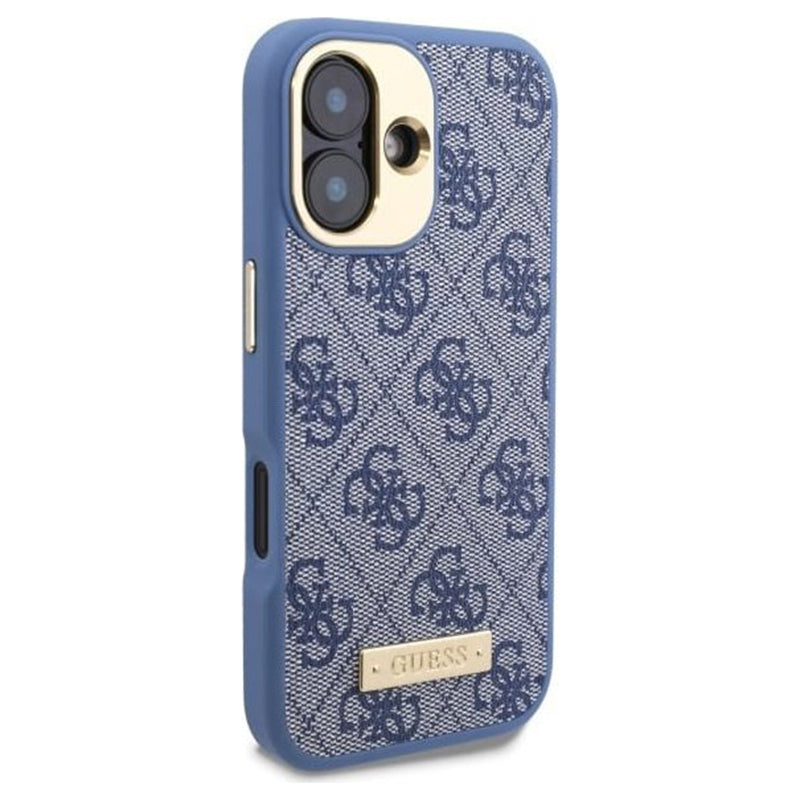 MagSafe Case for Apple iPhone 16, Guess, 4G Logo Plate, Blue