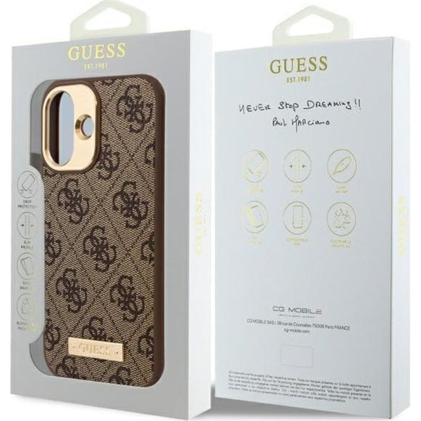 MagSafe Case for Apple iPhone 16, Guess, 4G Logo Plate, Brown