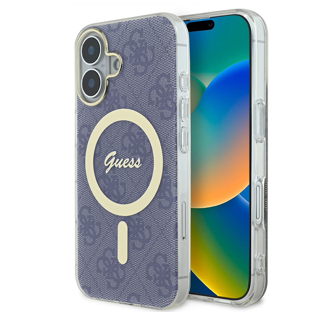 Coque MagSafe pour Apple iPhone 16, Guess, IML 4G, Bleue