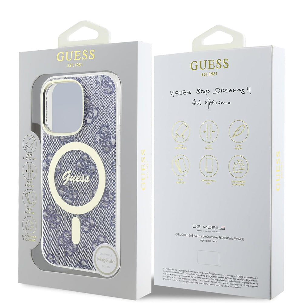 Coque MagSafe pour Apple iPhone 16, Guess, IML 4G, Bleue