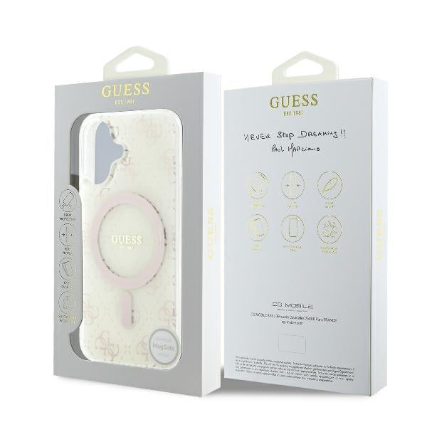MagSafe Case for Apple iPhone 16, Guess, IML 4G Background, White