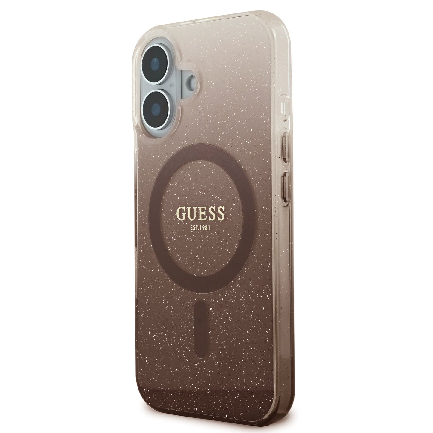 MagSafe Case for Apple iPhone 16, Guess, IML Glitter Gradient, Brown
