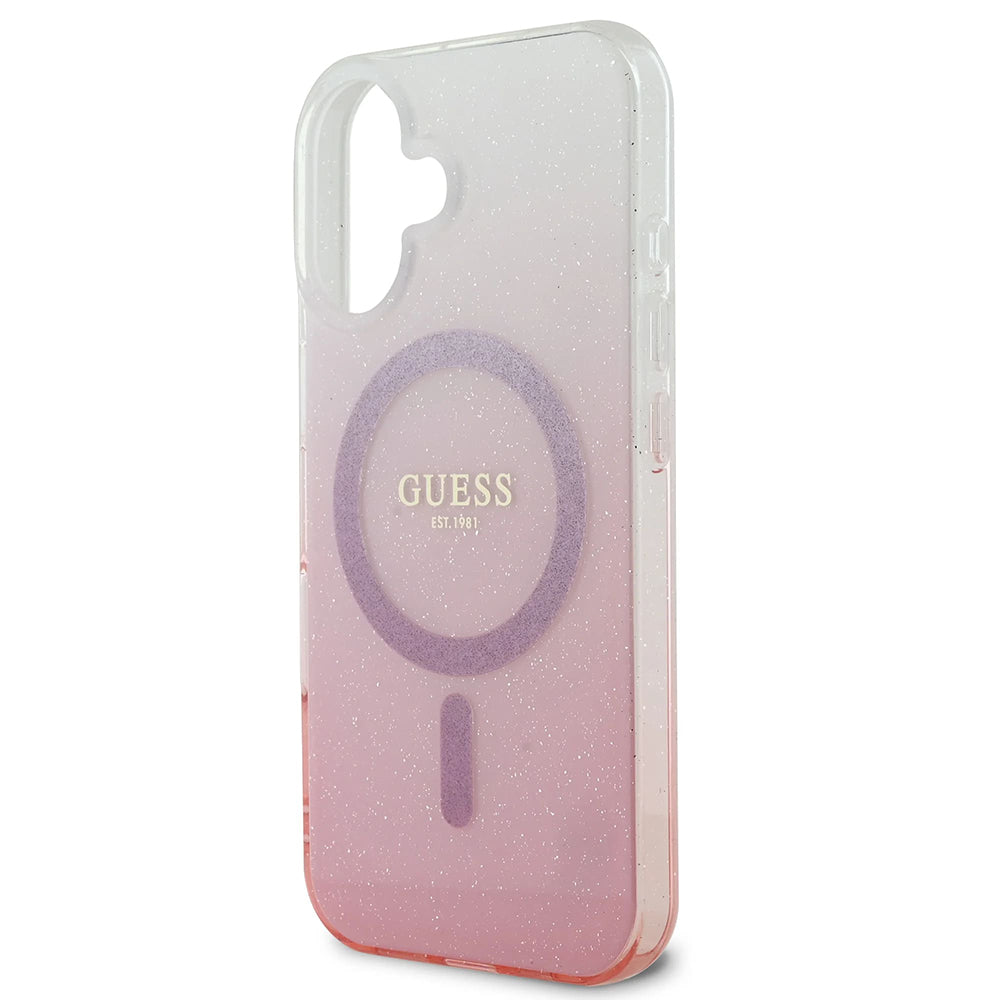 MagSafe Case for Apple iPhone 16, Guess, IML Glitter Gradient, Brown
