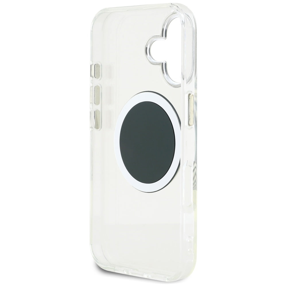 MagSafe Hülle für Apple iPhone 16, Guess, IML Metal Colored Circle, Schwarz