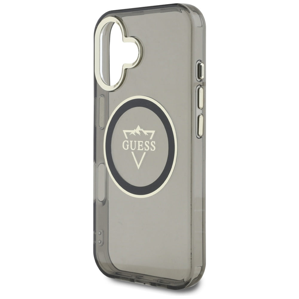 MagSafe Case for Apple iPhone 16, Guess, IML Metal Mountain Logo, Black