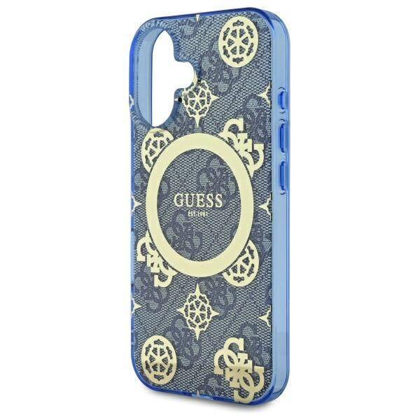 Coque MagSafe pour Apple iPhone 16, Guess, IML Peony On 4G Background, Bleue
