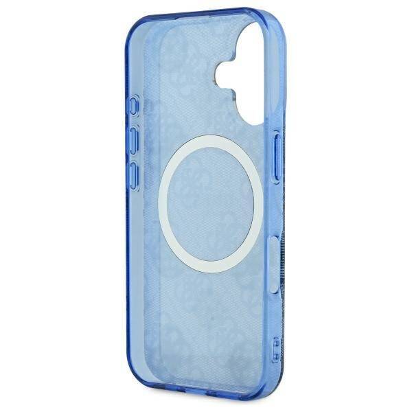 Coque MagSafe pour Apple iPhone 16, Guess, IML Peony On 4G Background, Bleue