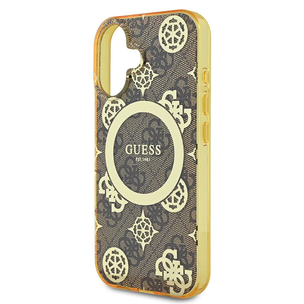 MagSafe Case for Apple iPhone 16, Guess, IML Peony On 4G Background, Brown