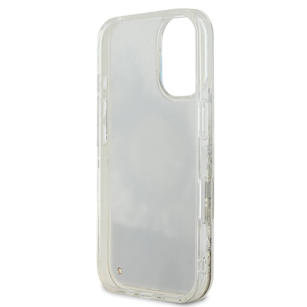 Étui MagSafe pour Apple iPhone 16, Guess, Liquid Glitter Flower, Beige