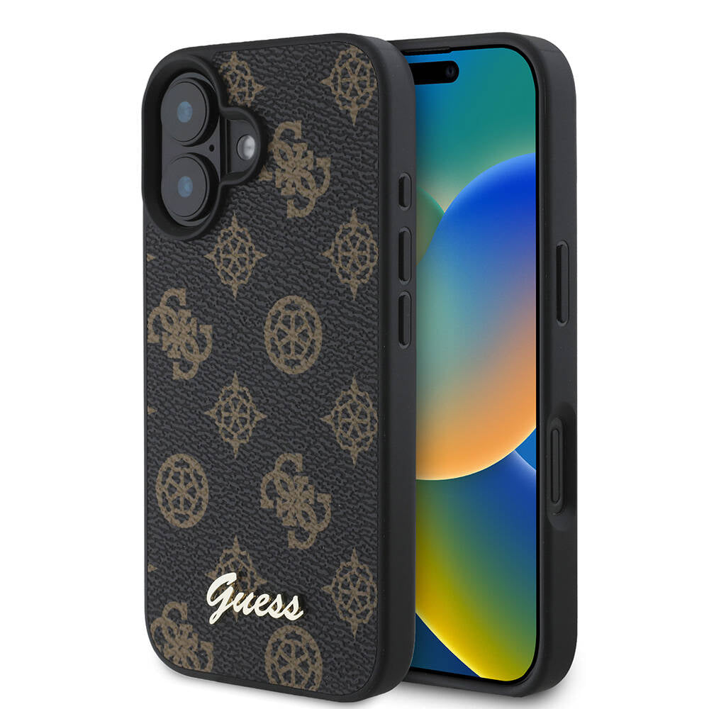 MagSafe Case for Apple iPhone 16, Guess, Peony Script, Black