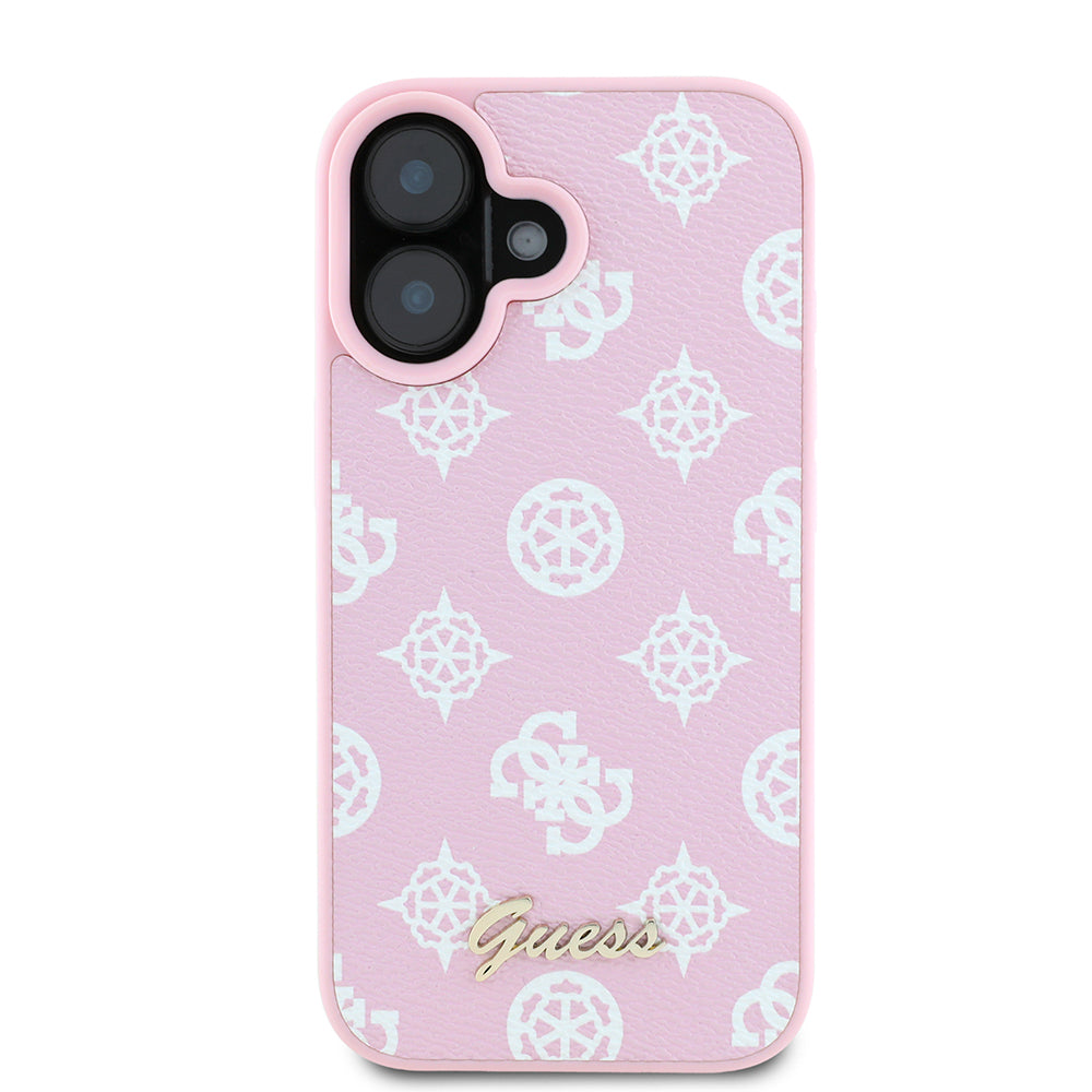MagSafe Hülle für Apple iPhone 16, Guess, Peony Script, Rosa