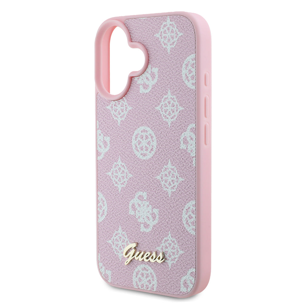 MagSafe Hülle für Apple iPhone 16, Guess, Peony Script, Rosa