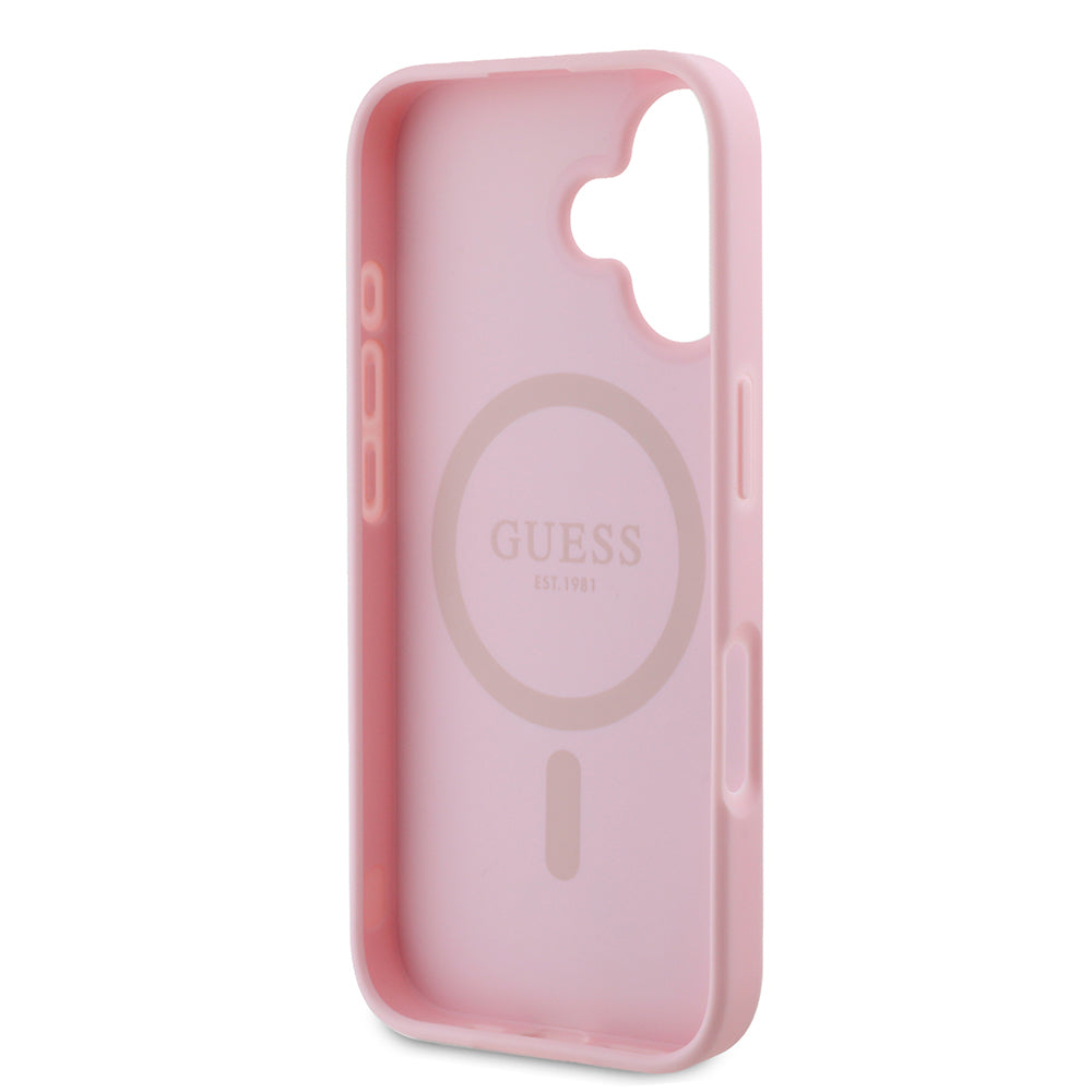 MagSafe Hülle für Apple iPhone 16, Guess, Peony Script, Rosa