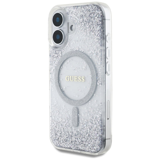 MagSafe Hülle für Apple iPhone 16, Guess, Resin Gradient Glitter, Silber