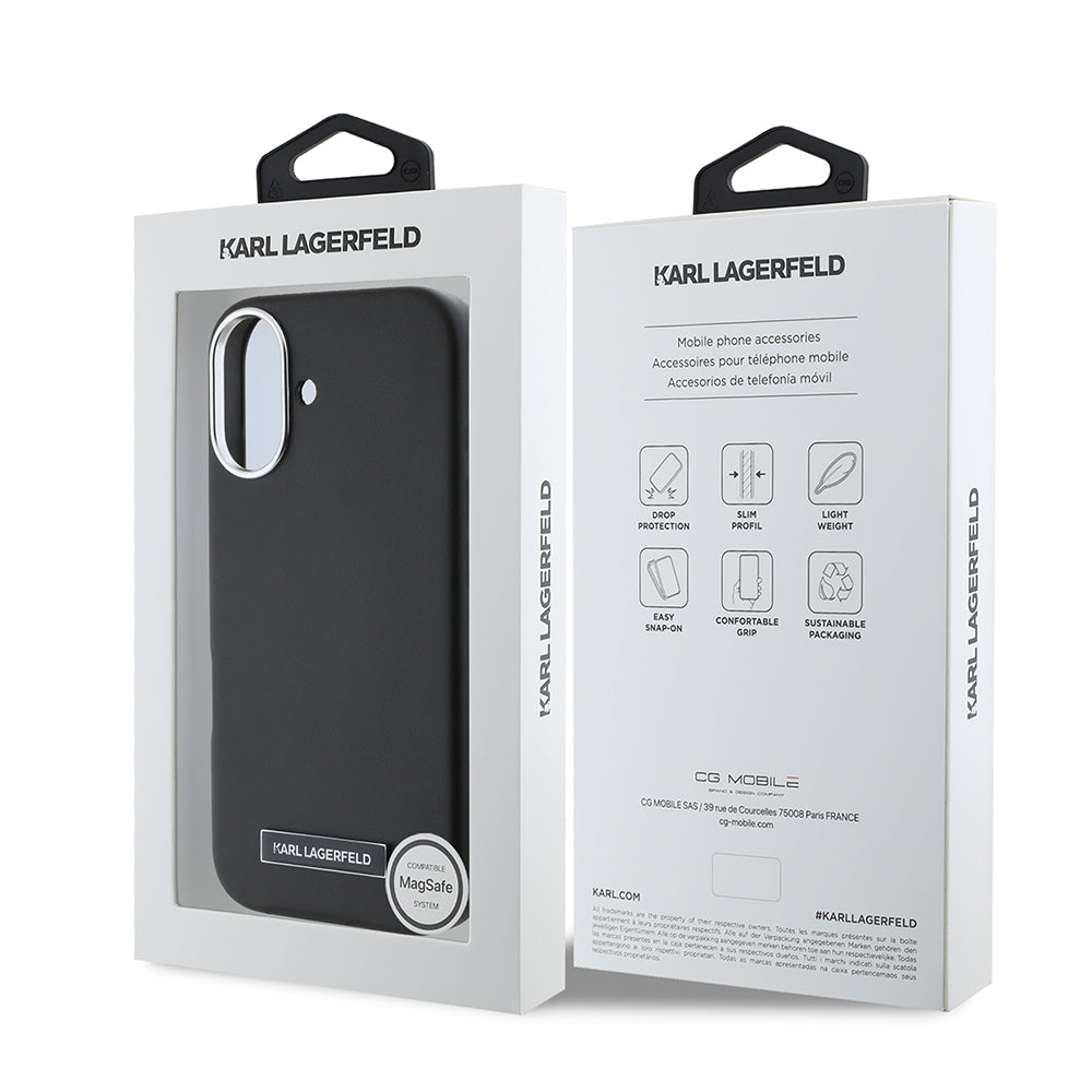MagSafe Case for Apple iPhone 16, Karl Lagerfeld, FW Metal Plate, Black