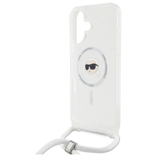 Étui MagSafe pour Apple iPhone 16, Karl Lagerfeld, IML Crossbody Karl's Head, Transparent