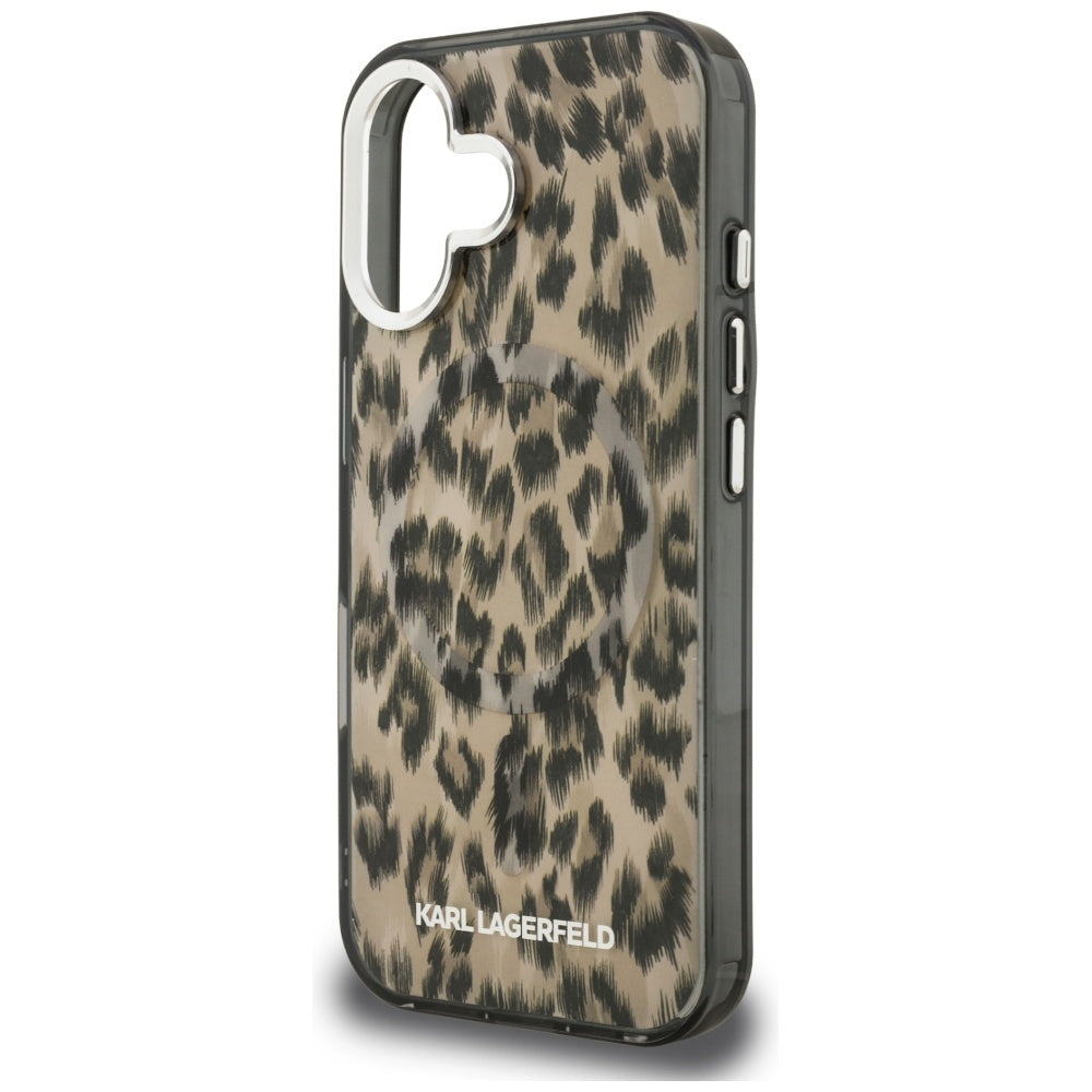 Étui MagSafe pour Apple iPhone 16, Karl Lagerfeld, Motif Léopard IML, Marron