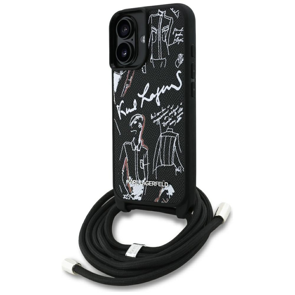 MagSafe Hülle für Apple iPhone 16, Karl Lagerfeld, Saffiano Crossbody, Schwarz