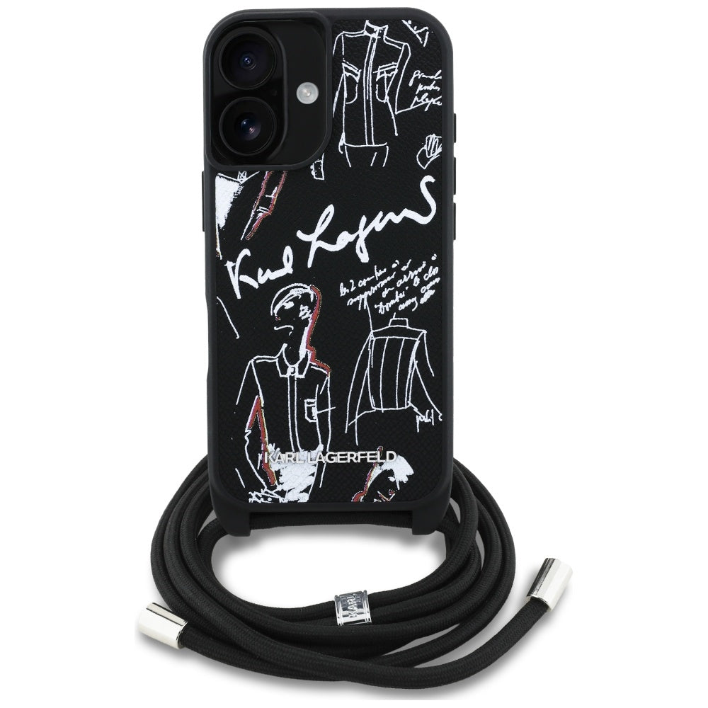 MagSafe Hülle für Apple iPhone 16, Karl Lagerfeld, Saffiano Crossbody, Schwarz