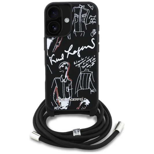 Étui MagSafe pour Apple iPhone 16, Karl Lagerfeld, Saffiano Crossbody, Noir