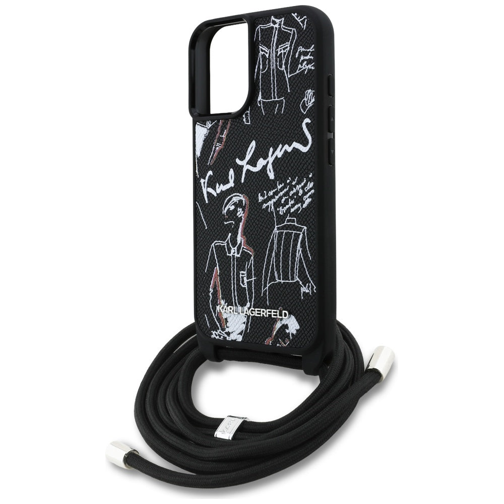MagSafe Hülle für Apple iPhone 16, Karl Lagerfeld, Saffiano Crossbody, Schwarz