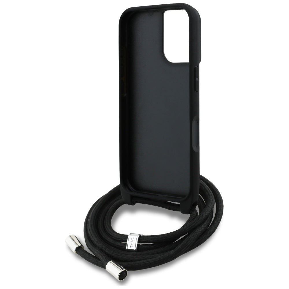 MagSafe Hülle für Apple iPhone 16, Karl Lagerfeld, Saffiano Crossbody, Schwarz
