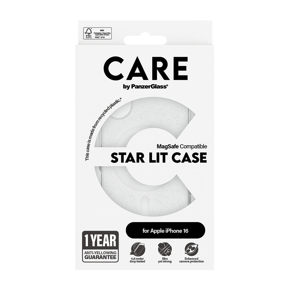 Coque MagSafe pour Apple iPhone 16, PanzerGlass, Care Urban Combat Star Lit, Transparente Blanche