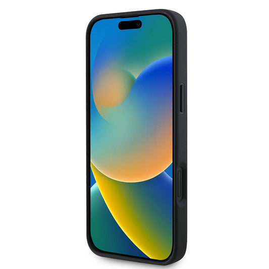 Étui MagSafe pour Apple iPhone 16 Plus, Guess, Anneau Doré Grainé, Noir