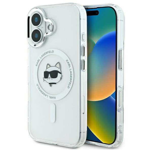 MagSafe Case for Apple iPhone 16 Plus, Karl Lagerfeld, IML Metal Choupette's Head, White