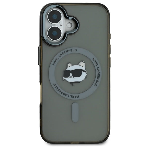 Housse MagSafe pour Apple iPhone 16 Plus, Karl Lagerfeld, IML Metal Choupette's Head, Noire
