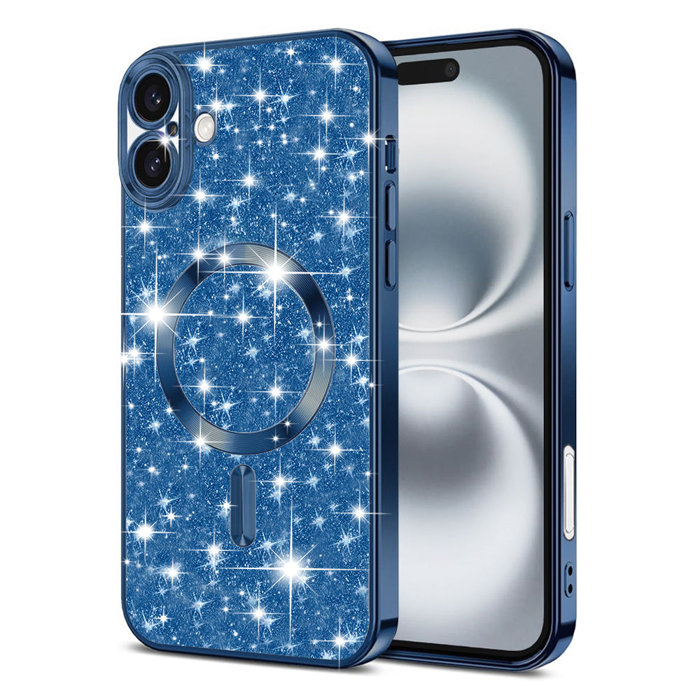 Coque MagSafe pour Apple iPhone 16 Plus, Techsuit, Luxury Glitter, Bleu Foncé