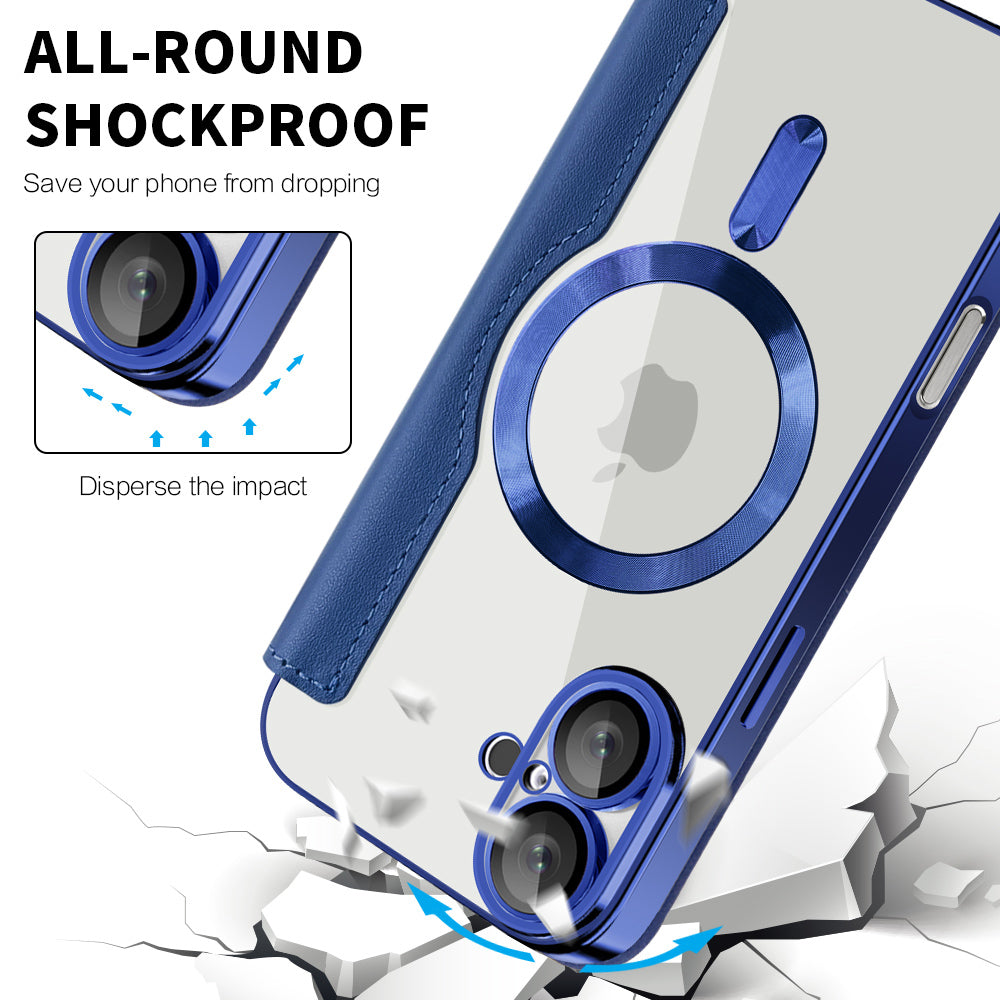 Coque MagSafe pour Apple iPhone 16 Plus, Techsuit, SmartMag Book, Bleue