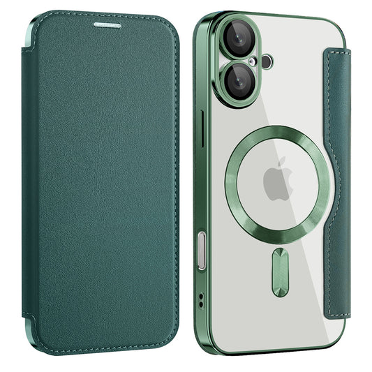 MagSafe Case for Apple iPhone 16 Plus, Techsuit, SmartMag Book, Green