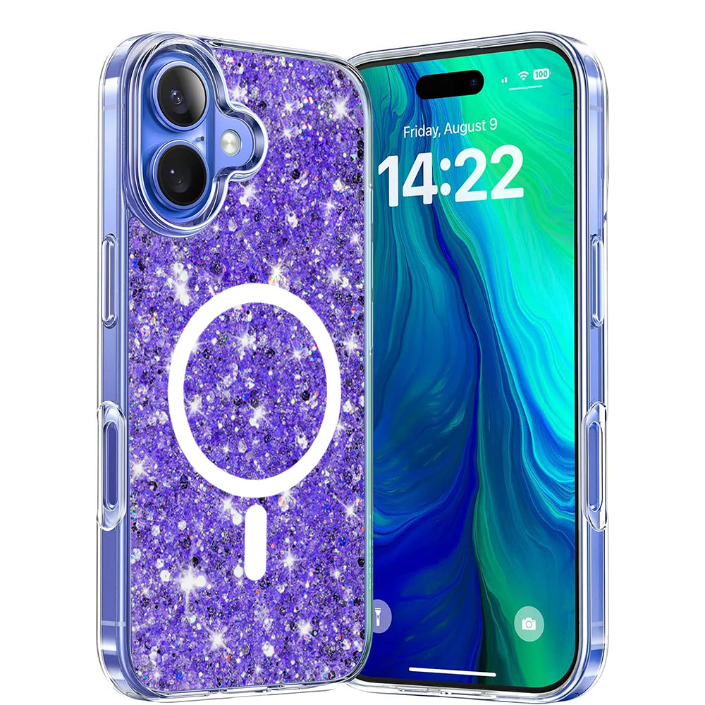 Coque MagSafe pour Apple iPhone 16 Plus, Techsuit, Paillettes Scintillantes, Violet