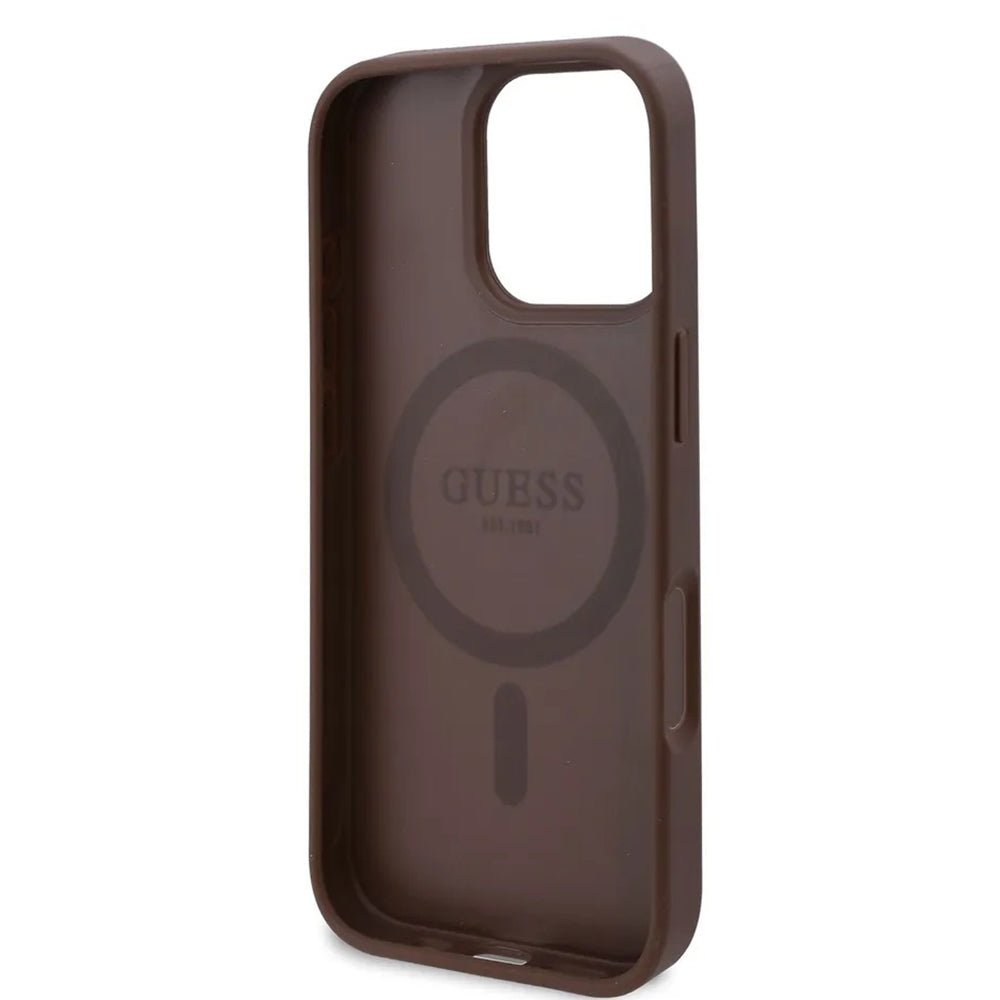 MagSafe Case for Apple iPhone 16 Pro, Guess, 4G Flowers Print, Brown