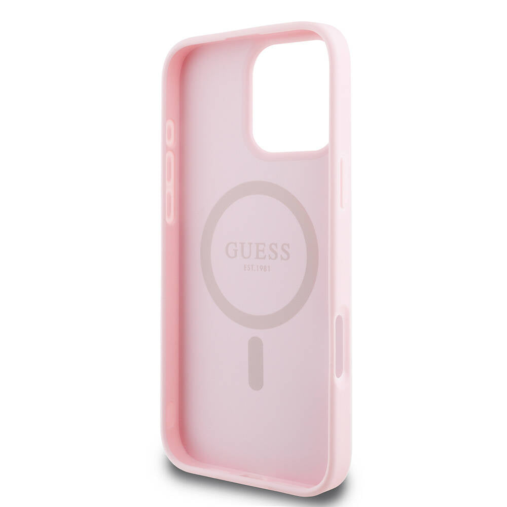 MagSafe Hülle für Apple iPhone 16 Pro, Guess, Grained Gold Ring, Rosa