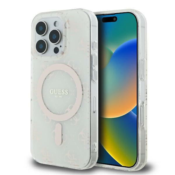 Étui MagSafe pour Apple iPhone 16 Pro, Guess, IML 4G Background, Blanc