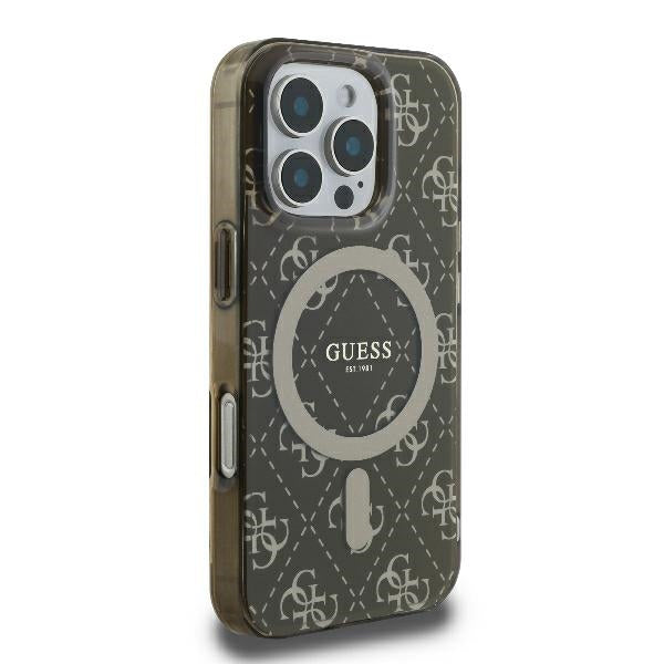 MagSafe Hülle für Apple iPhone 16 Pro, Guess, IML 4G Hintergrund, Braun
