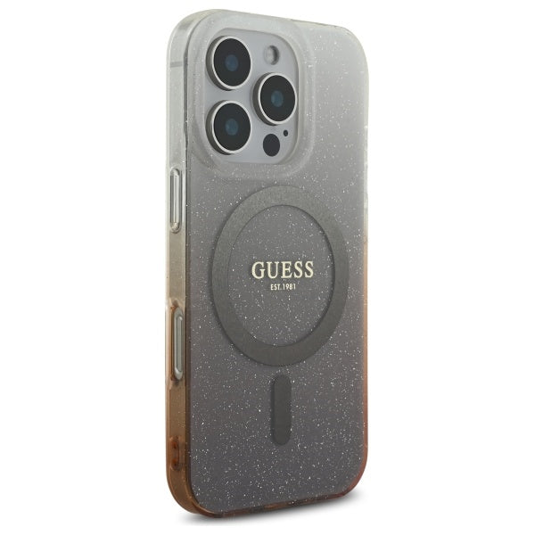 Étui MagSafe pour Apple iPhone 16 Pro, Guess, IML Glitter Gradient, Marron