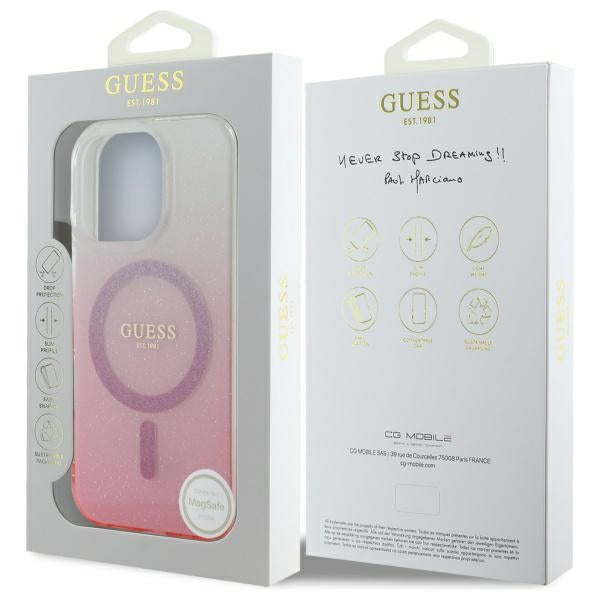 Coque MagSafe pour Apple iPhone 16 Pro, Guess, IML Glitter Gradient, Rose
