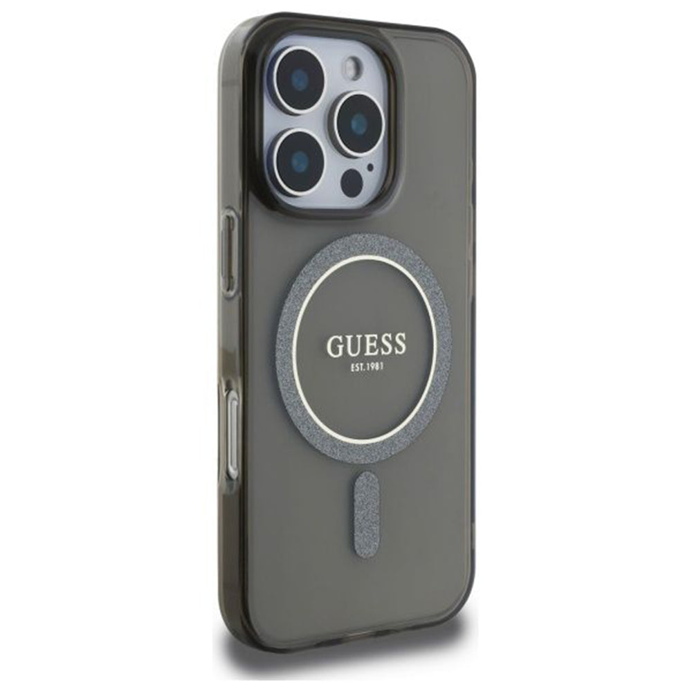 Étui MagSafe pour Apple iPhone 16 Pro, Guess, IML Glitter Ring, Noir