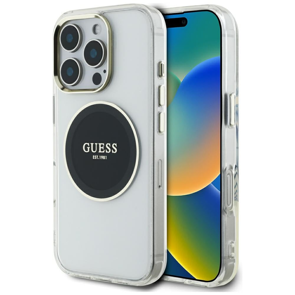 MagSafe Case for Apple iPhone 16 Pro, Guess, IML Metal Colored Circle, Black