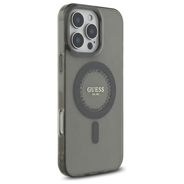 Coque MagSafe pour Apple iPhone 16 Pro, Guess, IML Rhinestone, Noire