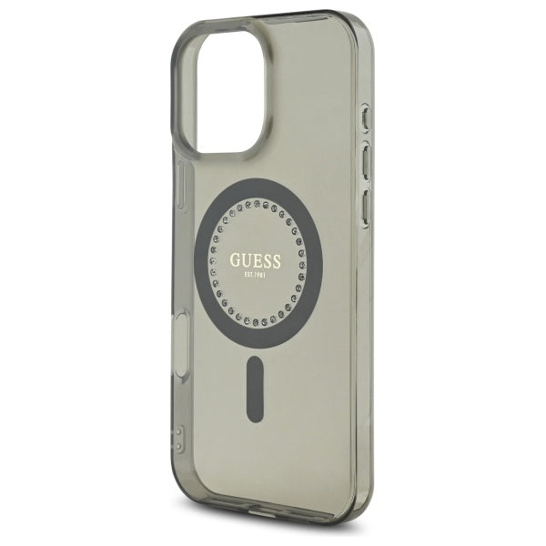 Coque MagSafe pour Apple iPhone 16 Pro, Guess, IML Rhinestone, Noire