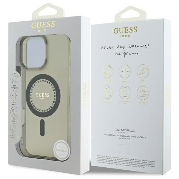 Coque MagSafe pour Apple iPhone 16 Pro, Guess, IML Rhinestone, Noire