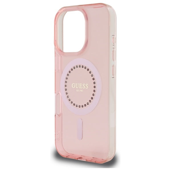 Étui MagSafe pour Apple iPhone 16 Pro, Guess, IML Rhinestone, Rose